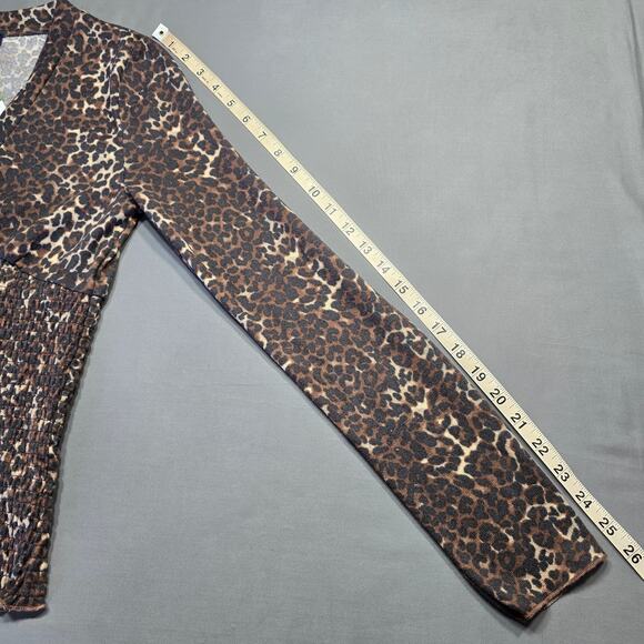 Freshman 1996 Long Sleeve Leopard Print Shirt Womens Size Large Brown V-Neck Top - Picture 9 of 11